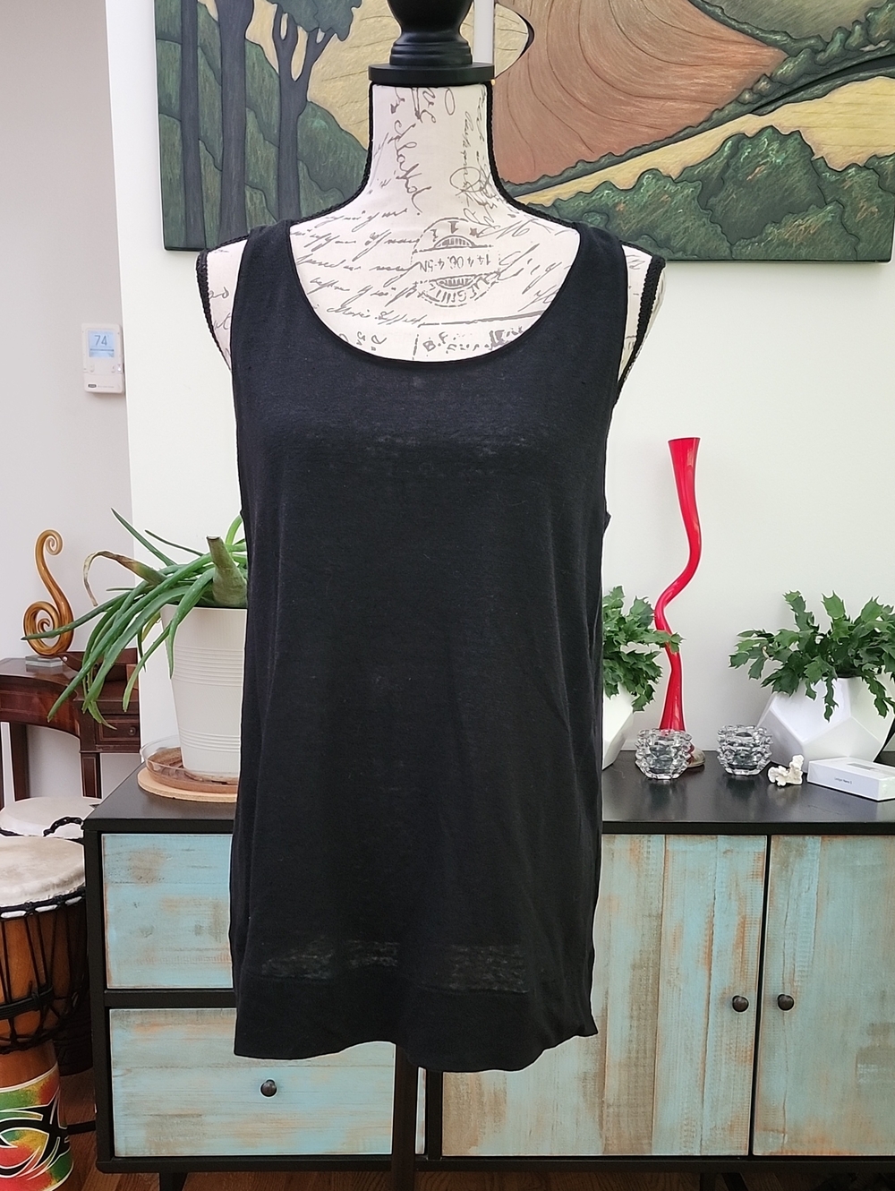 🌟 J. Jill Black Stretch Linen Scoop Neck Tank Top - Size M